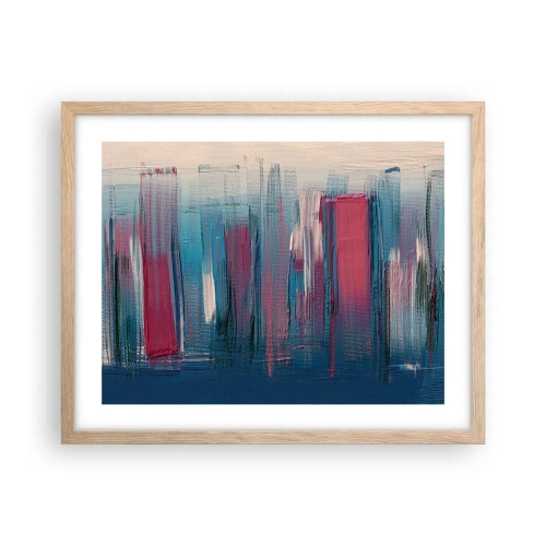 Affiche dans un chêne clair - Poster - Composition verticale en bleu et rouge - 50x40 cm