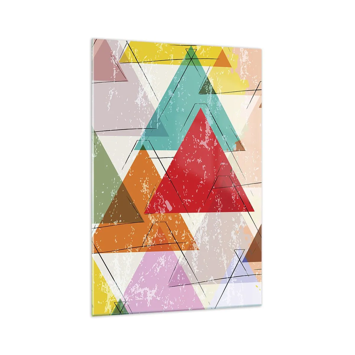 Impression sur verre - Image sur verre - Abstraction colorée avec des triangles géométriques - 70x100cm - Trois par trois - Décoration murale moderne pour le salon et la chambre ARTTOR