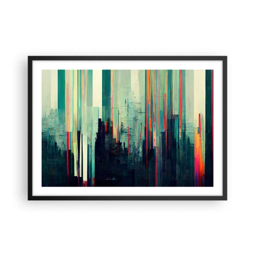 Affiche dans un cadre noir - Poster - Abstraction avec des lignes verticales et un horizon urbain - 70x50cm - Ville futuriste - Décoration murale moderne pour le salon et la chambre ARTTOR