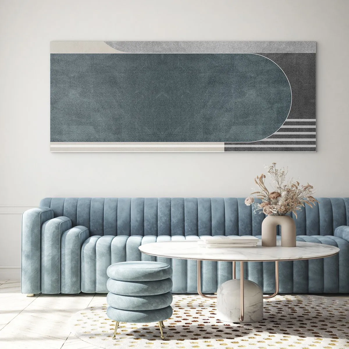 Impression sur verre - Image sur verre - Abstraction géométrique dans les tons de gris et de vert - 120x50cm - Composition de niveaux - Décoration murale moderne pour le salon et la chambre ARTTOR