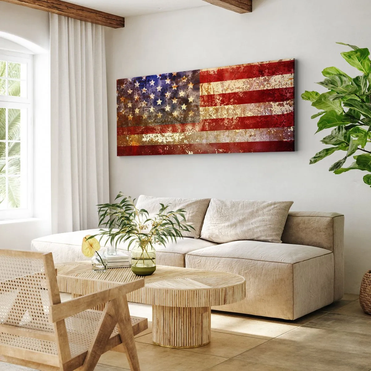 Impression sur toile - Image sur toile - Drapeau américain stylisé avec un effet vieilli - 160x50cm - La gloire ne s'efface pas - Décoration murale moderne pour le salon et la chambre ARTTOR