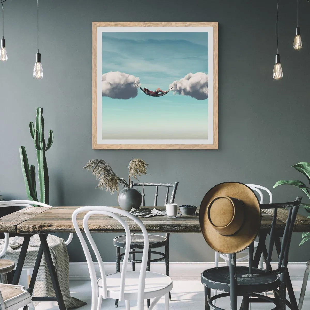 Affiche dans un chêne clair - Poster - Instant de bonheur - 60x60 cm