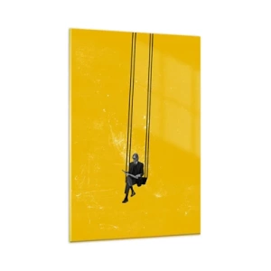 Impression sur verre - Image sur verre - Une personne sur une balançoire sur un fond jaune intense - 80x120cm - Un jour comme tous les jours - Décoration murale moderne pour le salon et la chambre ARTTOR