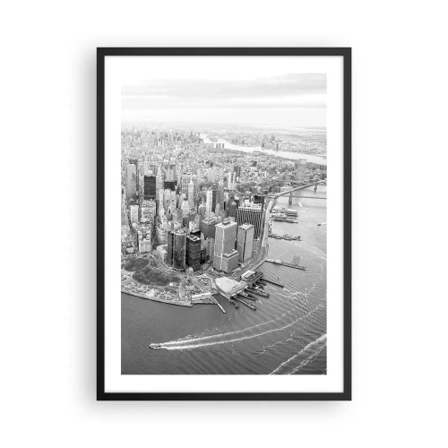 Affiche dans un cadre noir - Poster - Un panorama noir et blanc de la ville avec vue sur l'eau - 50x70cm - Comment ne pas aimer ? - Décoration murale moderne pour le salon et la chambre ARTTOR