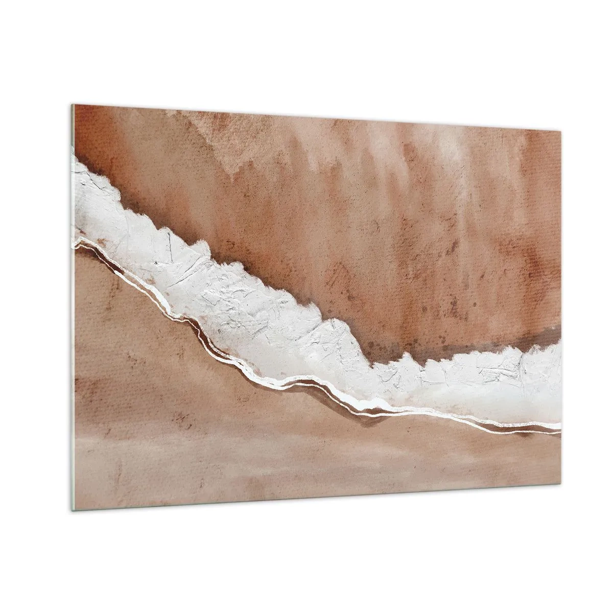 Impression sur verre - Image sur verre - Structure artistique dans des tons terre et blanc - 100x70cm - Dans des couleurs de la terre - Décoration murale moderne pour le salon et la chambre ARTTOR