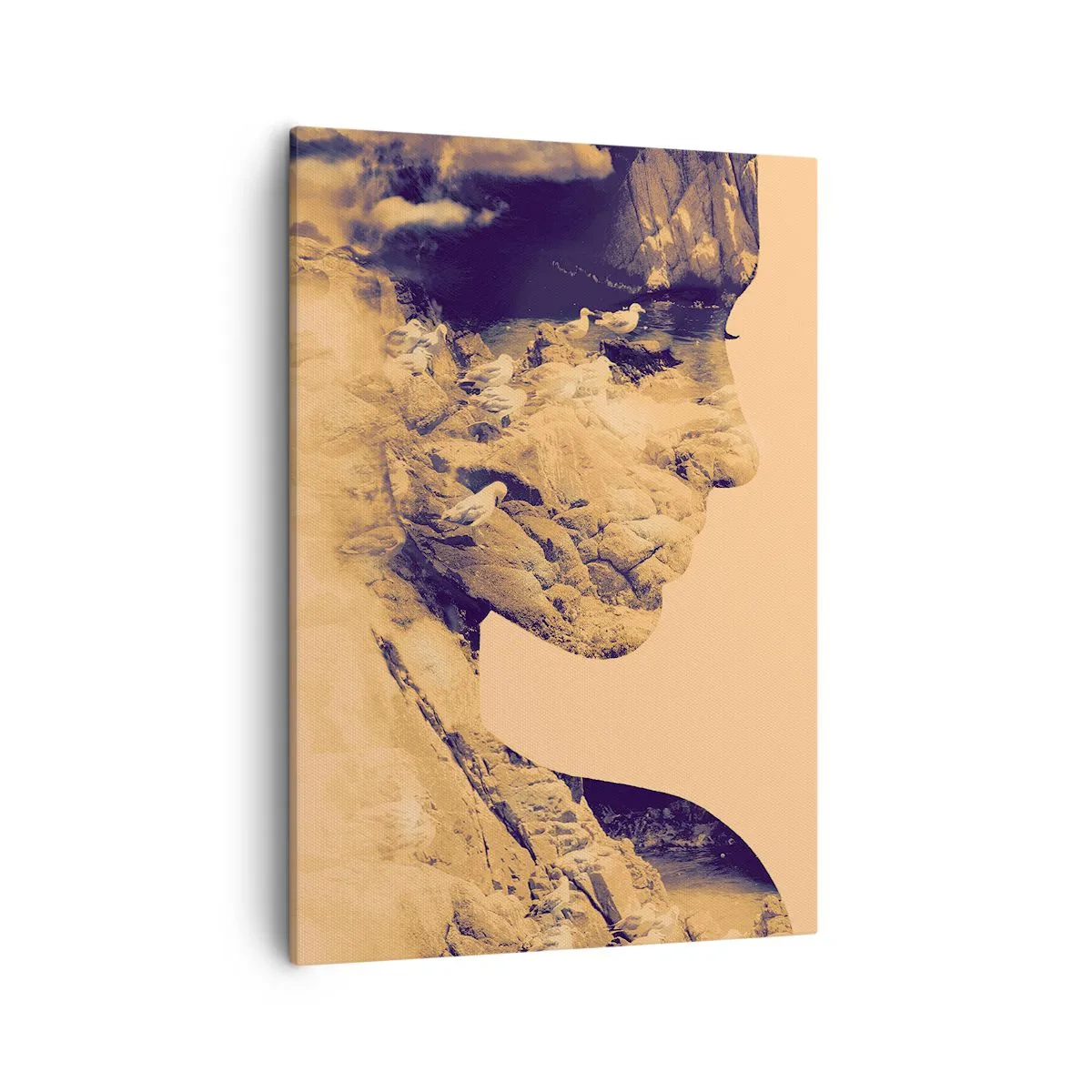 Impression sur toile - Image sur toile - Profil d'une femme avec la nature en arrière-plan dans des tons chauds - 50x70cm - Beauté de la nature - Décoration murale moderne pour le salon et la chambre ARTTOR