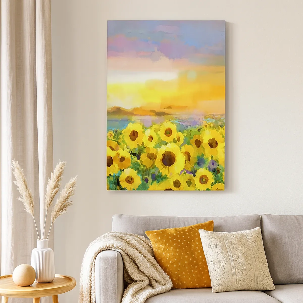 Impression sur toile - Image sur toile - Un champ de tournesols à la lumière du soleil couchant - 50x70cm - Le soleil lui-même est descendu sur terre - Décoration murale moderne pour le salon et la chambre ARTTOR