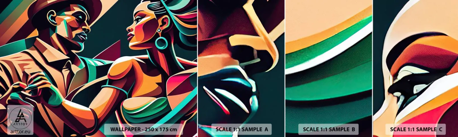 Échantillon De Papier Peint Standard Eco - Au rythme du coeur - Cubisme, Couple, Danse - 100x30 cm