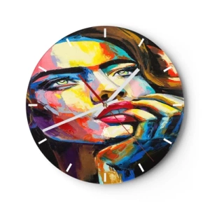 Horloge murale - Pendule murale - Portrait coloré d'une femme dans un style abstrait - 30x30cm - Les rêves volent dans le ciel comme des oiseaux - Décoration murale moderne pour le salon, la cuisine et la chambre ARTTOR