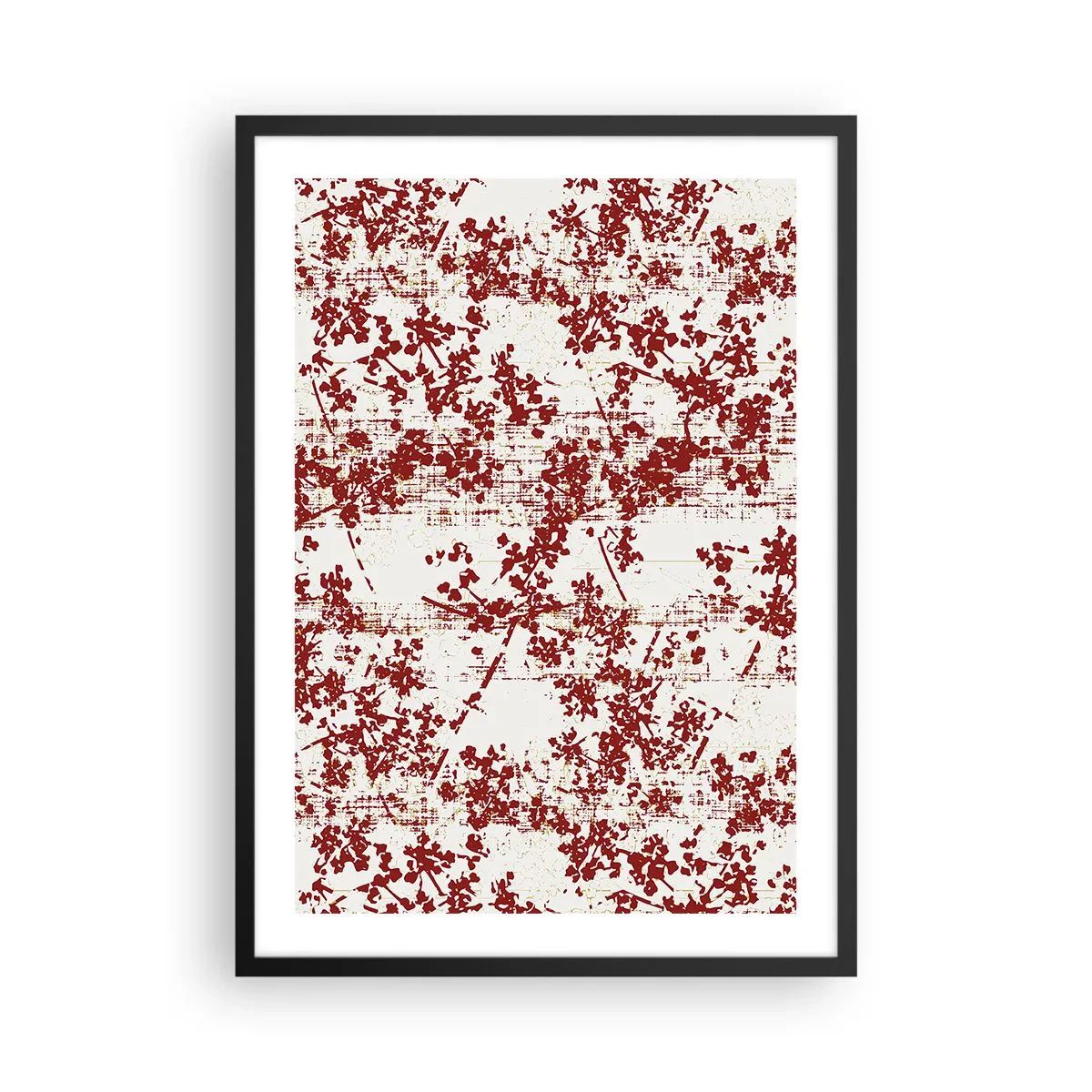 Affiche dans un cadre noir - Poster - Des accents floraux rouges sur un fond clair - 50x70cm - Comme un calicot ancien - Décoration murale moderne pour le salon et la chambre ARTTOR