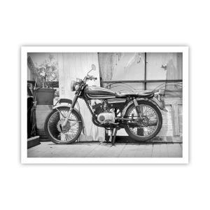 Affiche - Poster - Photo en noir et blanc d'une moto classique - 100x70cm - Classique au dessus de tout - Décoration murale moderne pour le salon et la chambre ARTTOR