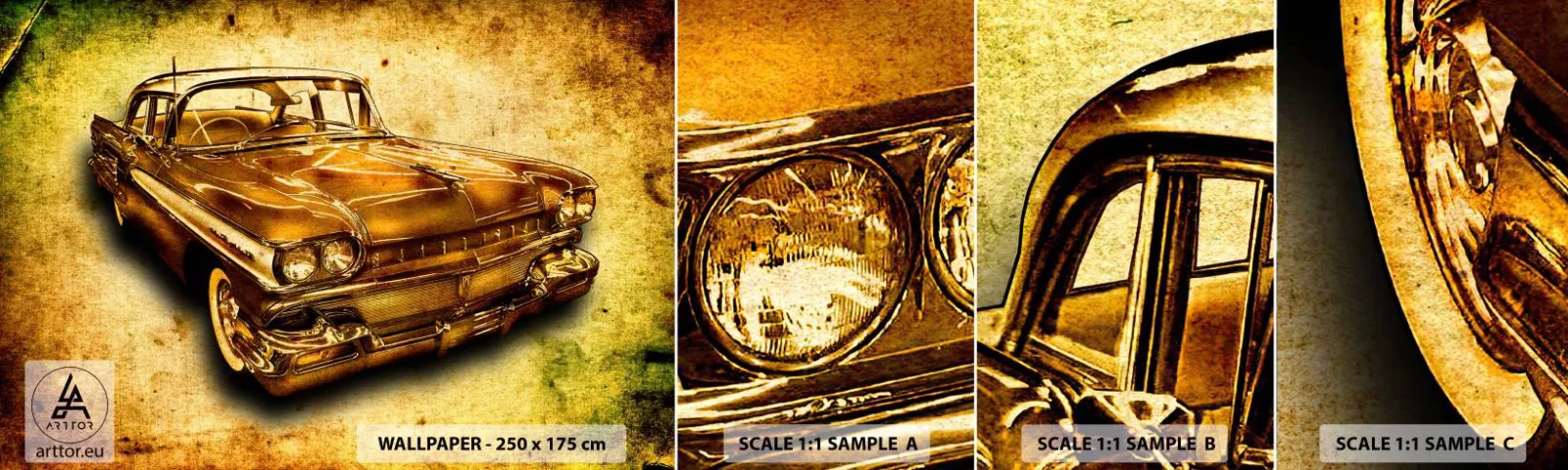 Échantillon de Papier Peint Autocollant Deluxe Sticker - La beauté éternelle des classiques - Automobile, Voiture classique, Passe-temps - 100x30 cm