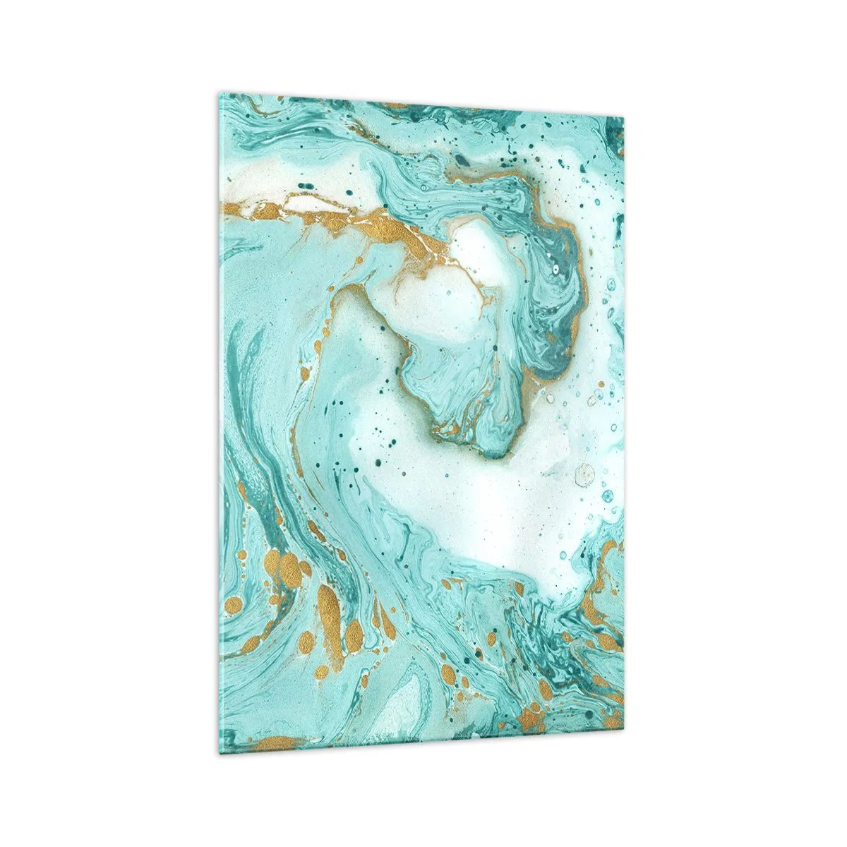 Impression sur verre - Image sur verre - Marbre turquoise avec des accents dorés dans une composition abstraite - 70x100cm - Sous la grande vague de l'ère Edo - Décoration murale moderne pour le salon et la chambre ARTTOR