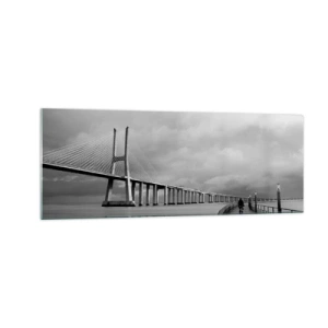 Impression sur verre - Image sur verre - Un pont suspendu au-dessus de l'eau en noir et blanc - 140x50cm - A tous ceux qui lui sont important - Décoration murale moderne pour le salon et la chambre ARTTOR