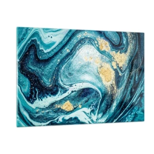 Impression sur verre - Image sur verre - Tourbillons abstraits dans des tons turquoise et or - 120x80cm - Vortex bleu - Décoration murale moderne pour le salon et la chambre ARTTOR
