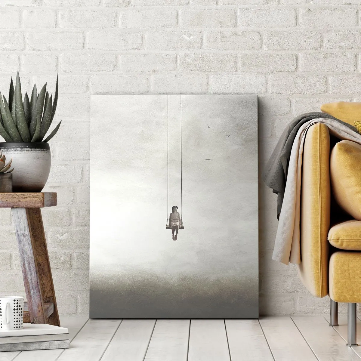 Impression sur toile - Image sur toile - Une figure sur une balançoire suspendue dans l'espace - 80x120cm - Enfant en nous - Décoration murale moderne pour le salon et la chambre ARTTOR