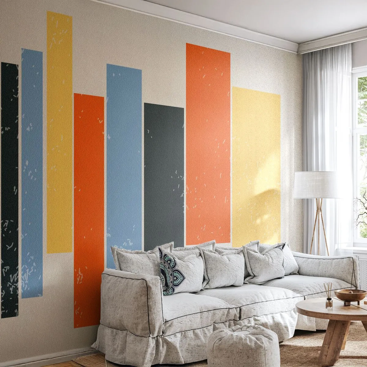 Papier Peint Photo Premium Sand - Rayures géométriques colorées sur fond clair - 100x70cm - Notation musicale - Décoration murale moderne pour le salon et la chambre ARTTOR