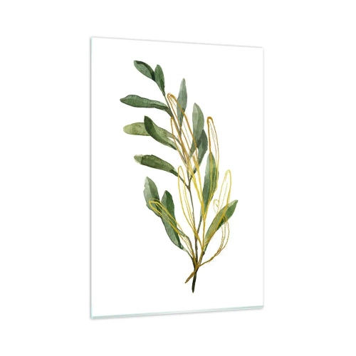 Impression sur verre - Image sur verre - Branche verte avec des feuilles sur fond blanc - 80x120cm - Tout ce qui est bon - Décoration murale moderne pour le salon et la chambre ARTTOR