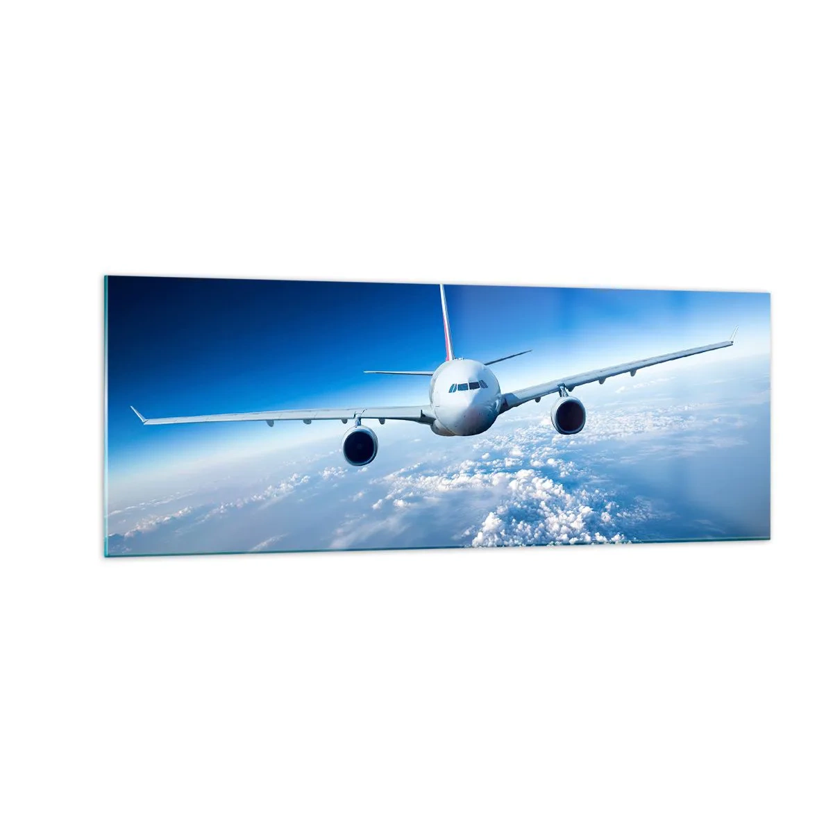 Impression sur verre - Image sur verre - Un avion volant au-dessus des nuages contre un ciel bleu - 140x50cm - Je vole parce que je le veux - Décoration murale moderne pour le salon et la chambre ARTTOR