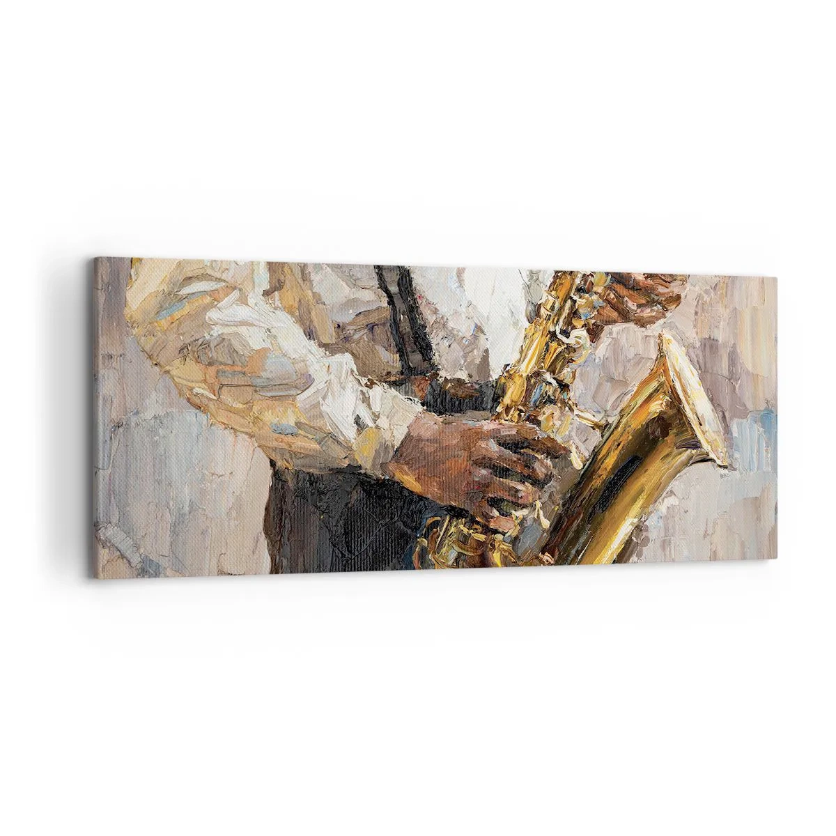 Impression sur toile - Image sur toile - Un musicien jouant du saxophone dans un style artistique - 120x50cm - C'est l'heure du solo - Décoration murale moderne pour le salon et la chambre ARTTOR