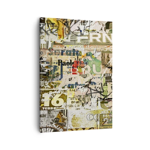 Impression sur toile - Image sur toile - Un collage de fragments de journaux et d'affiches dans un style artistique. - 50x70cm - Oh, il se passe quelque chose... - Décoration murale moderne pour le salon et la chambre ARTTOR