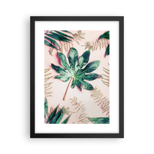 Affiche dans un cadre noir - Poster - Étude de verdure sur fond rose - 30x40 cm