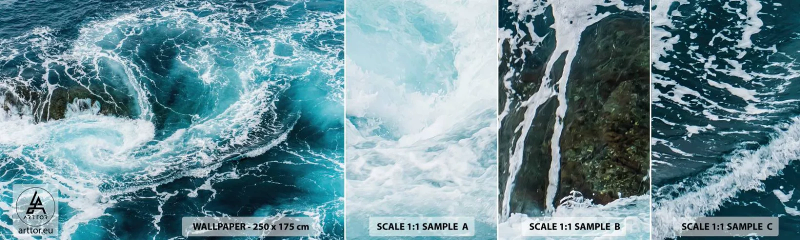 Échantillon de Papier Peint Autocollant Deluxe Sticker - La porte vers le centre de la Terre - Mer, Abstraction, Morceau - 100x30 cm