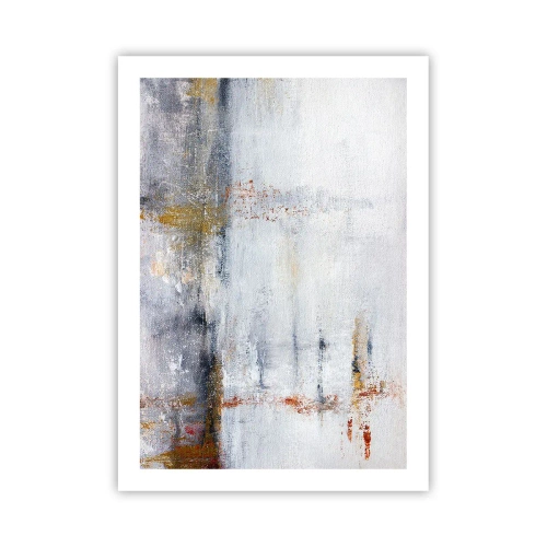 Affiche - Poster - Une composition abstraite avec des nuances de gris, de blanc et d'or. - 50x70cm - Derrière l'air un rideau - Décoration murale moderne pour le salon et la chambre ARTTOR