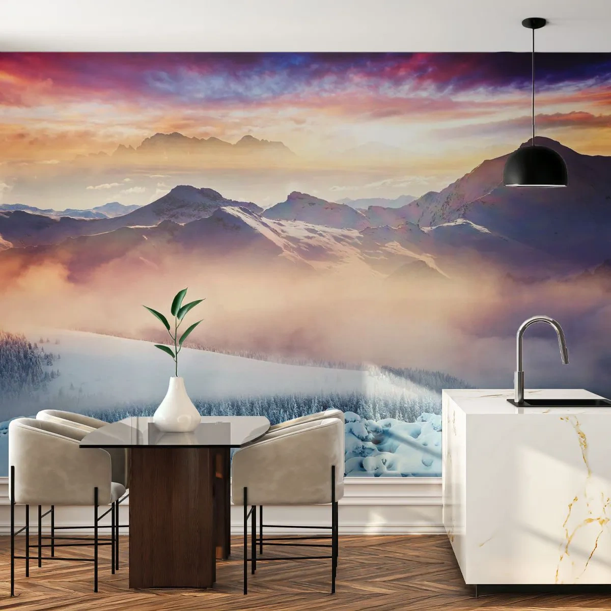 Papier Peint Autocollant Deluxe Sticker - La force et la pureté de la nature - Paysage, Montagnes, Hiver - 250x175 cm