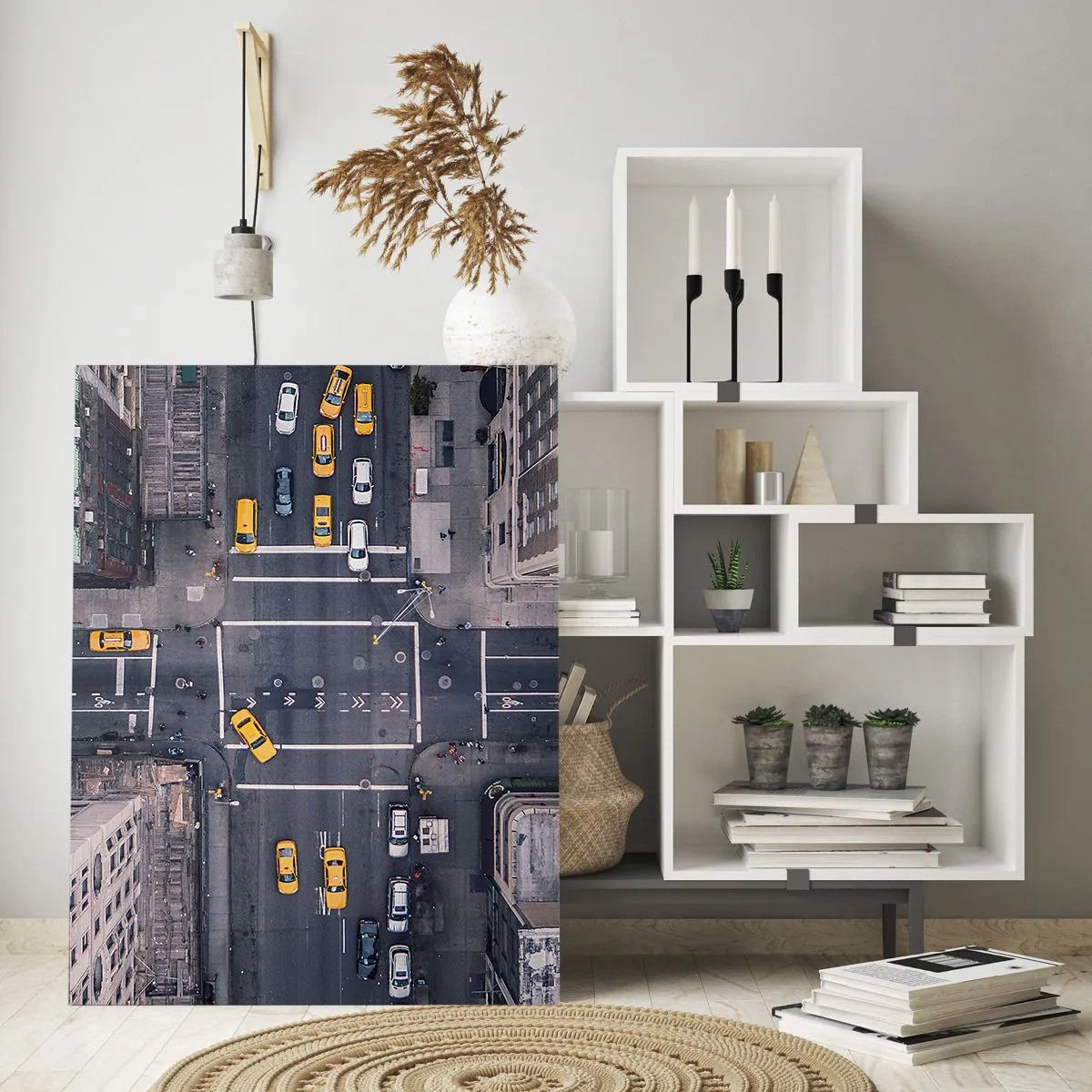 Impression sur verre - Image sur verre - Vue aérienne d'une rue animée de la ville - 70x100cm - Un choix simple - Décoration murale moderne pour le salon et la chambre ARTTOR