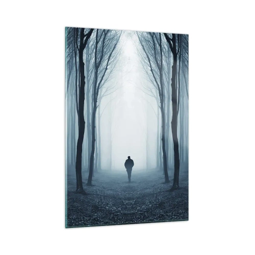 Impression sur verre - Image sur verre - Une silhouette marchant parmi les arbres dans une forêt brumeuse - 80x120cm - Tout est simple et clair - Décoration murale moderne pour le salon et la chambre ARTTOR