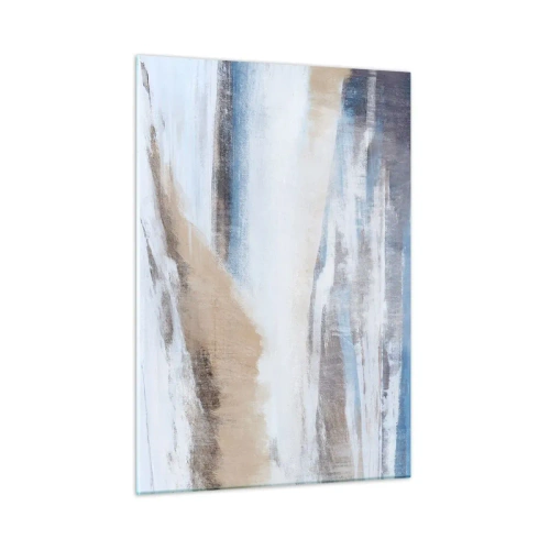Impression sur verre - Image sur verre - Une abstraction délicate dans des tons beiges et bleus froids. - 50x70cm - Composition hivernale - Décoration murale moderne pour le salon et la chambre ARTTOR