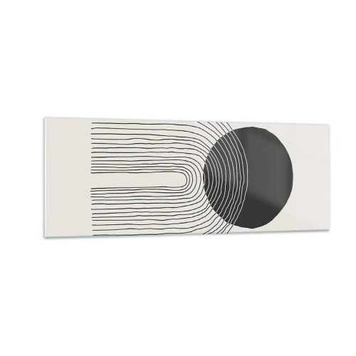 Impression sur verre - Image sur verre - Motif abstrait avec des lignes et un cercle noir sur un fond clair - 140x50cm - Tremblement et confiance - Décoration murale moderne pour le salon et la chambre ARTTOR