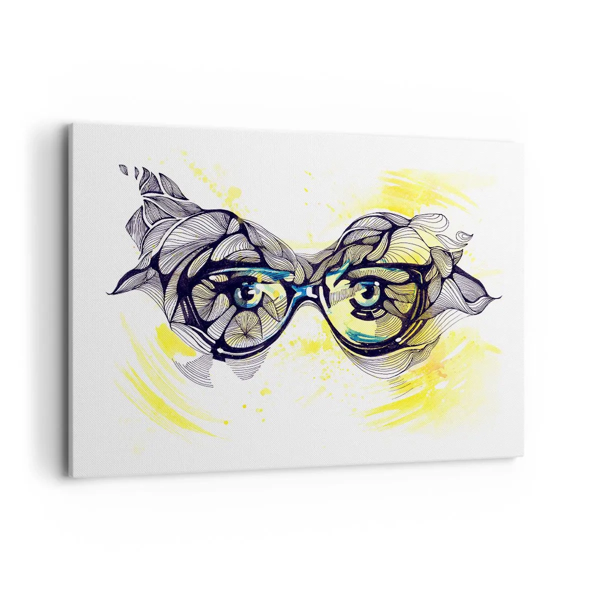 Impression sur toile - Image sur toile - Graphiques artistiques de lunettes aux yeux expressifs - 120x80cm - À travers des lunettes bleues - Décoration murale moderne pour le salon et la chambre ARTTOR