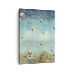 Impression sur toile - Image sur toile - Ballons rétro sur fond de ciel bleu et de verdure - 50x70cm - Libre de l'agitation de la vie - Décoration murale moderne pour le salon et la chambre ARTTOR