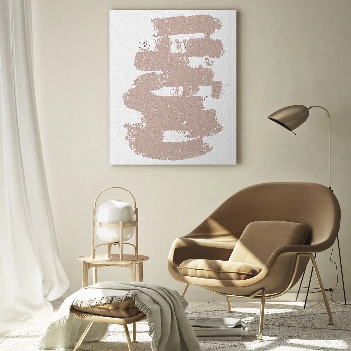 Impression sur verre - Image sur verre - Formes roses douces sur fond clair - 80x120cm - Abstraction en rose tendre - Décoration murale moderne pour le salon et la chambre ARTTOR