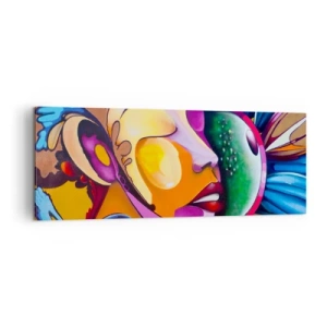 Impression sur toile - Image sur toile - Une abstraction colorée avec un motif de visage dans une composition dynamique - 140x50cm - Toucher avec la couleur - Décoration murale moderne pour le salon et la chambre ARTTOR