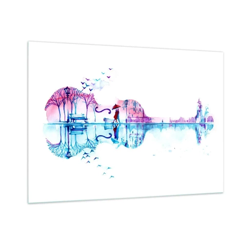 Impression sur verre - Image sur verre - Un paysage en forme de guitare dans un style aquarelle - 100x70cm - Je vous apporterai de cantiques de pluie - Décoration murale moderne pour le salon et la chambre ARTTOR
