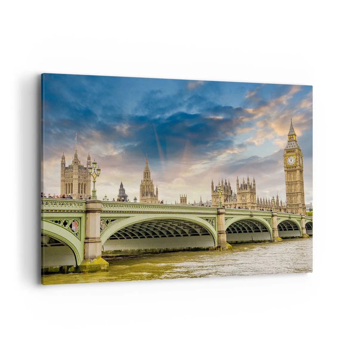 Impression sur toile - Image sur toile - Big Ben et le pont de Westminster contre le ciel au crépuscule - 100x70cm - Le temps s'est arrêté dans l'Empire - Décoration murale moderne pour le salon et la chambre ARTTOR
