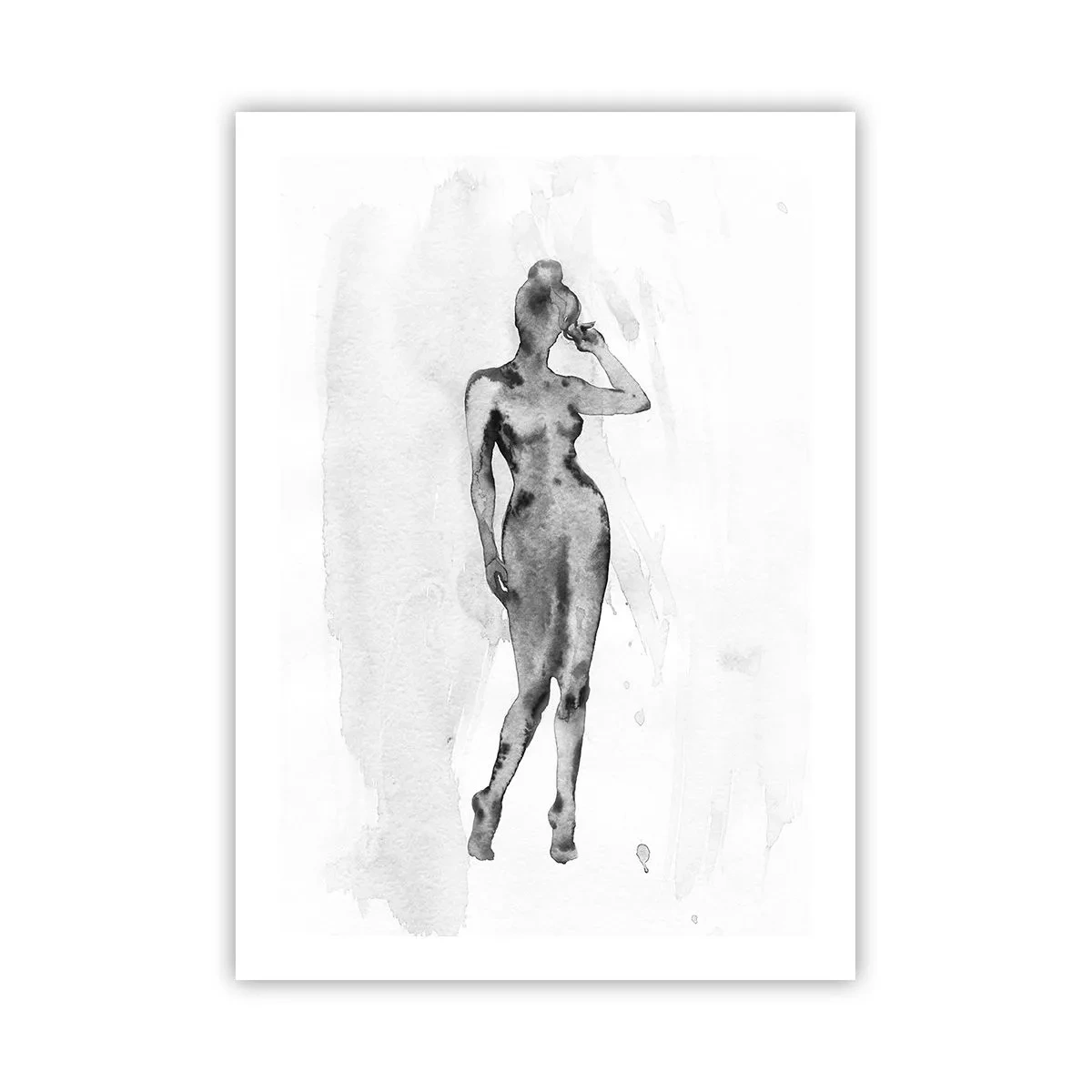 Affiche - Poster - Silhouette d'une femme en technique d'aquarelle noir et blanc - 50x70cm - Etude de l'idéal de la féminité - Décoration murale moderne pour le salon et la chambre ARTTOR