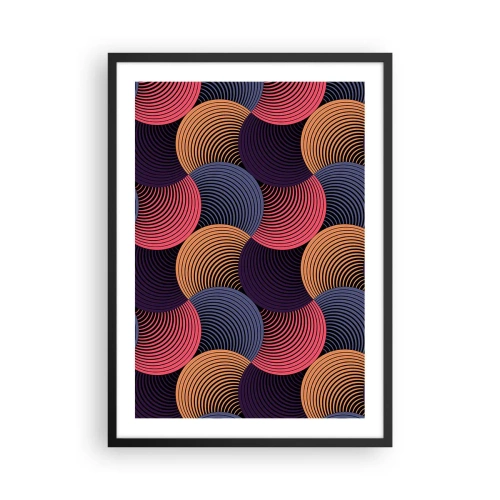 Affiche dans un cadre noir - Poster - Motif géométrique avec des cercles concentriques colorés - 50x70cm - Dans un rythme circulaire - Décoration murale moderne pour le salon et la chambre ARTTOR