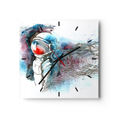 Horloge murale - Pendule murale - Un cosmonaute dans une aquarelle dynamique avec des détails cosmiques - 30x30cm - Seul avec l'espace - Décoration murale moderne pour le salon et la chambre ARTTOR