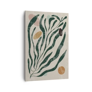 Impression sur toile - Image sur toile - Lignes et formes organiques en vert et beige - 70x100cm - Parmi la verdure - Décoration murale moderne pour le salon et la chambre ARTTOR