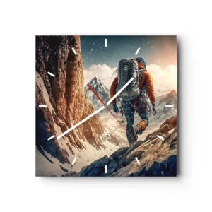 Horloge murale - Pendule murale - Un grimpeur sur un sentier de montagne dans un paysage hivernal - 30x30cm - Guerrier solitaire - Décoration murale moderne pour le salon et la chambre ARTTOR