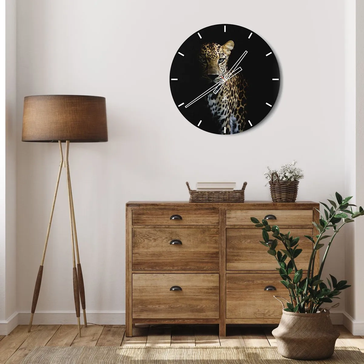 Horloge murale - Pendule murale - Panthère sur fond noir à mi-ombre - 30x30cm - Beauté sombre - Décoration murale moderne pour le salon, la cuisine et la chambre ARTTOR