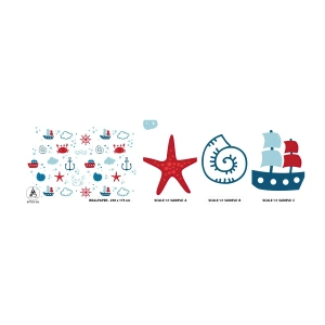 Échantillon de Papier Peint Autocollant Deluxe Sticker - Conte de fées de la mer - voile, Nautique, Ancre - 100x30 cm