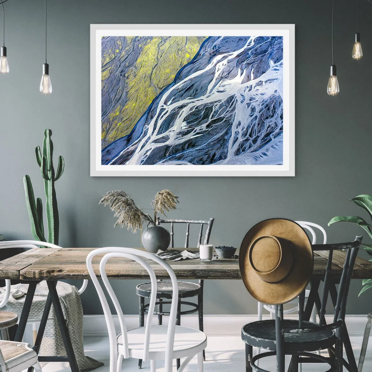 Affiche dans un cadre blanc - Poster - Peintures rupestres de la nature - 70x50 cm