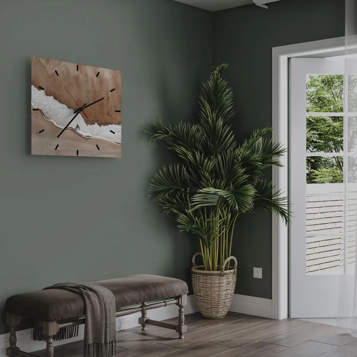 Horloge murale - Pendule murale - Texture de sable avec des accents blancs - 30x30cm - Dans des couleurs de la terre - Décoration murale moderne pour le salon et la chambre ARTTOR