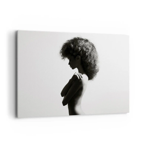 Impression sur toile - Image sur toile - Une silhouette subtile d'une femme dans des tons noirs et blancs sur un fond clair - 120x80cm - Comme une fleur au bout d'une fine tige - Décoration murale moderne pour le salon et la chambre ARTTOR