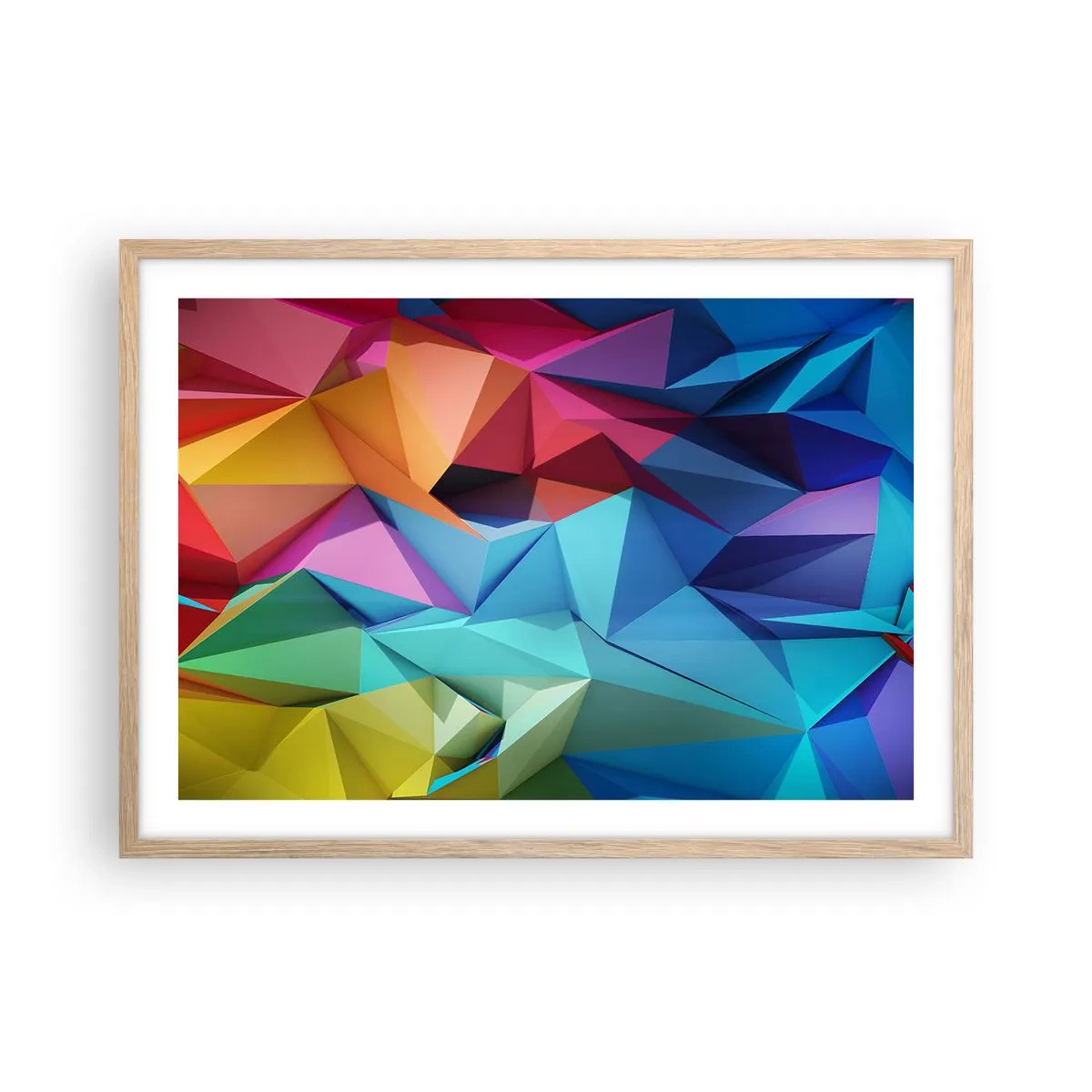 Affiche dans un chêne clair - Poster - Origami arc-en-ciel - 70x50 cm
